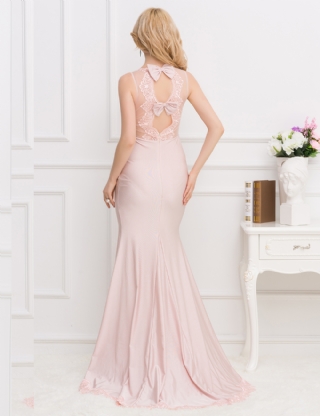 Elegant Pink Transparent Gauze Evening Dress