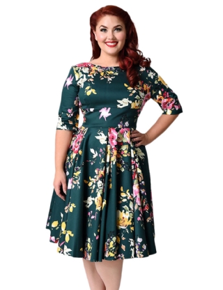 Plus Size Green Printing Fashion Dress